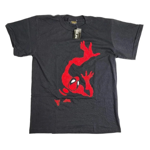 Vintage Deadstock Changes Spiderman Flock T Shirt Size Medium Read Flaw Hole